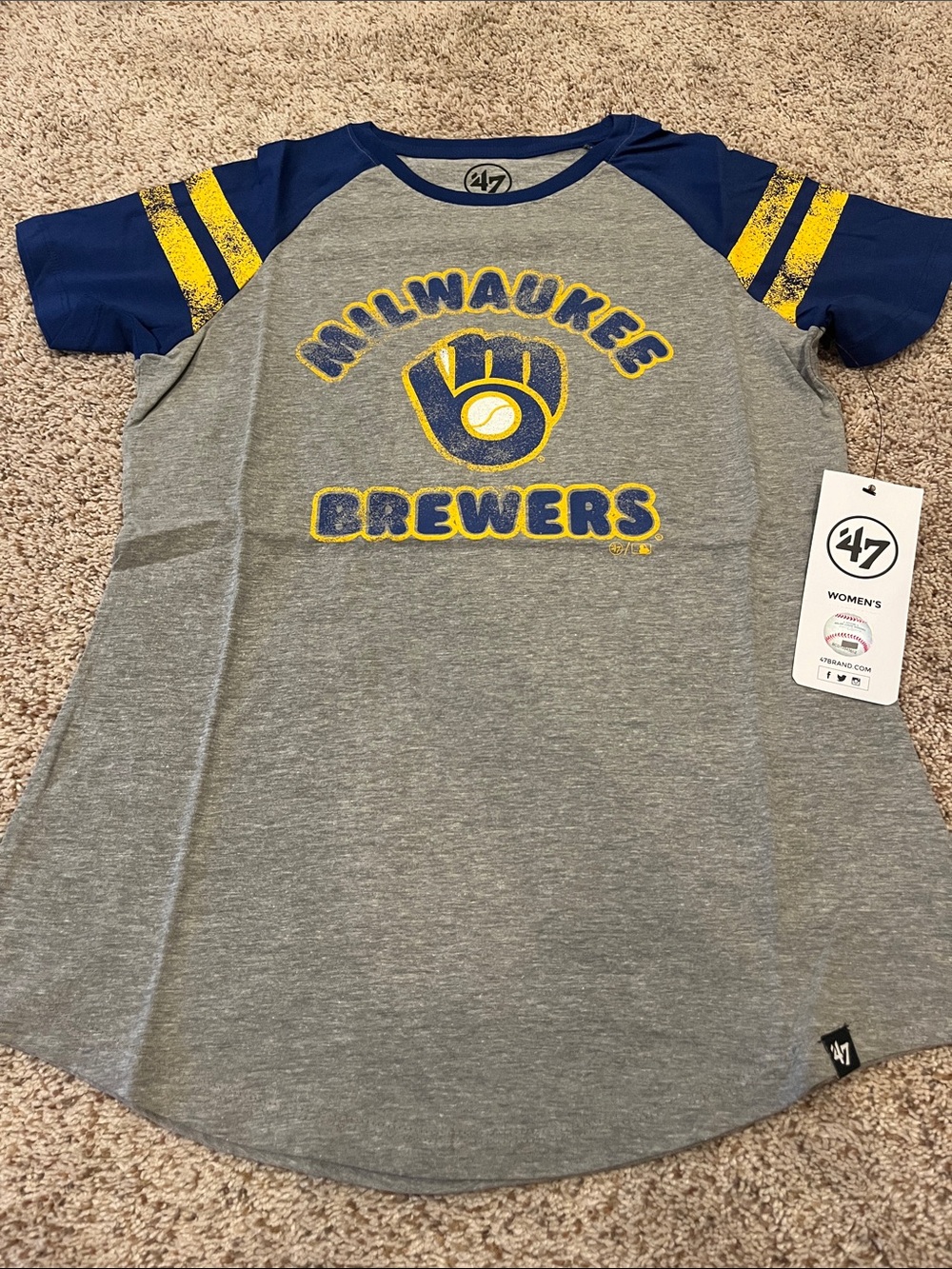 47 Milwaukee Brewers Gray and Navy Raglan Tee with Yellow Accent